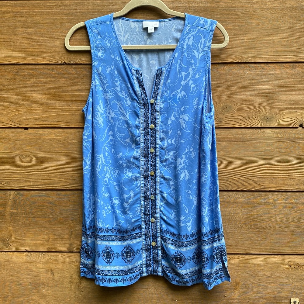 J. Jill Sleeveless Blue Print Button-up Blouse